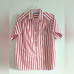 Oh So Cute Red White Stripe Womens Camp Shirt Cottage Mom 80s by Favorites Large